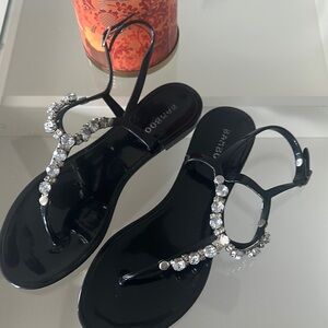Black Sandals with Rhinestone Accents